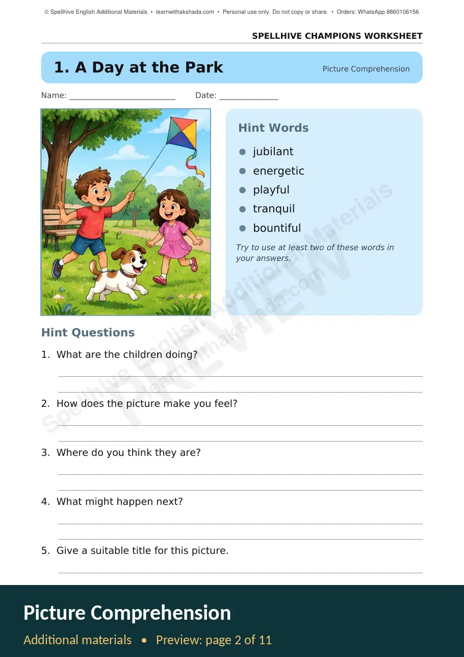 Sample page of Picture Comprehension