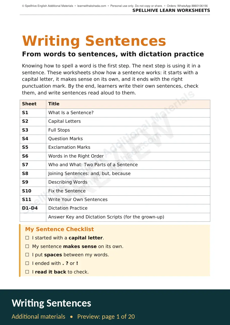 Sample page of Writing Sentences