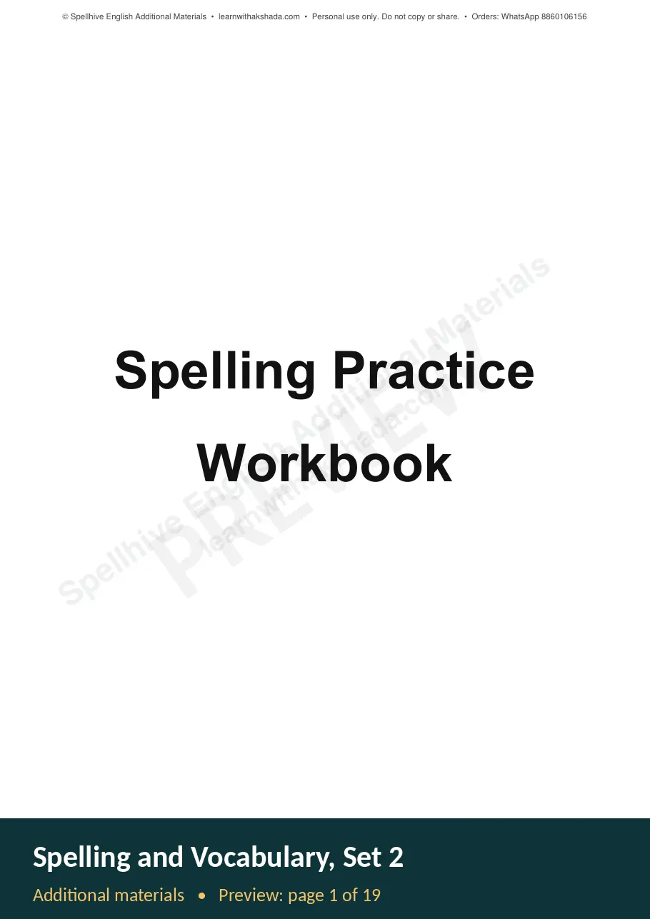 Sample page of Spelling and Vocabulary, Set 2