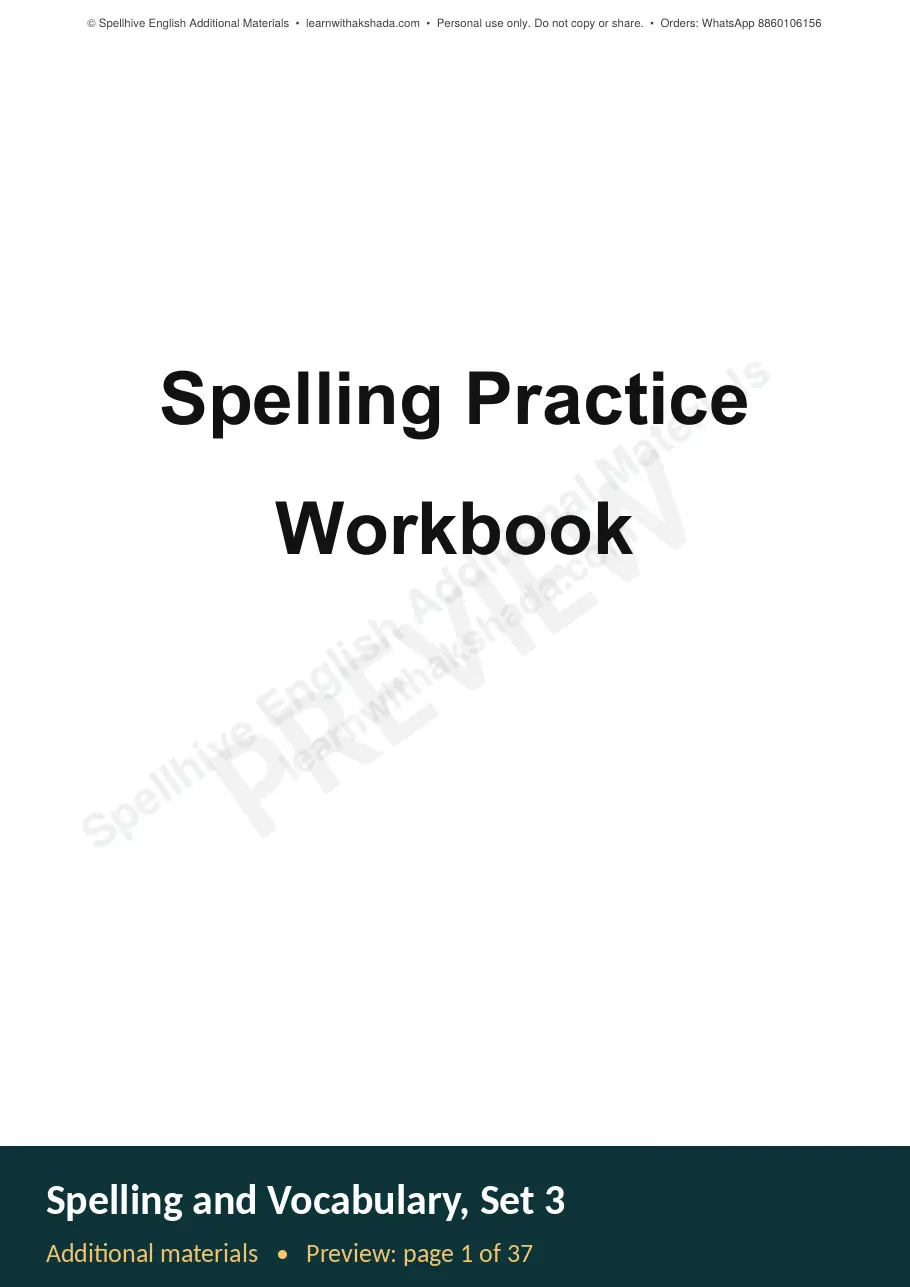 Sample page of Spelling and Vocabulary, Set 3