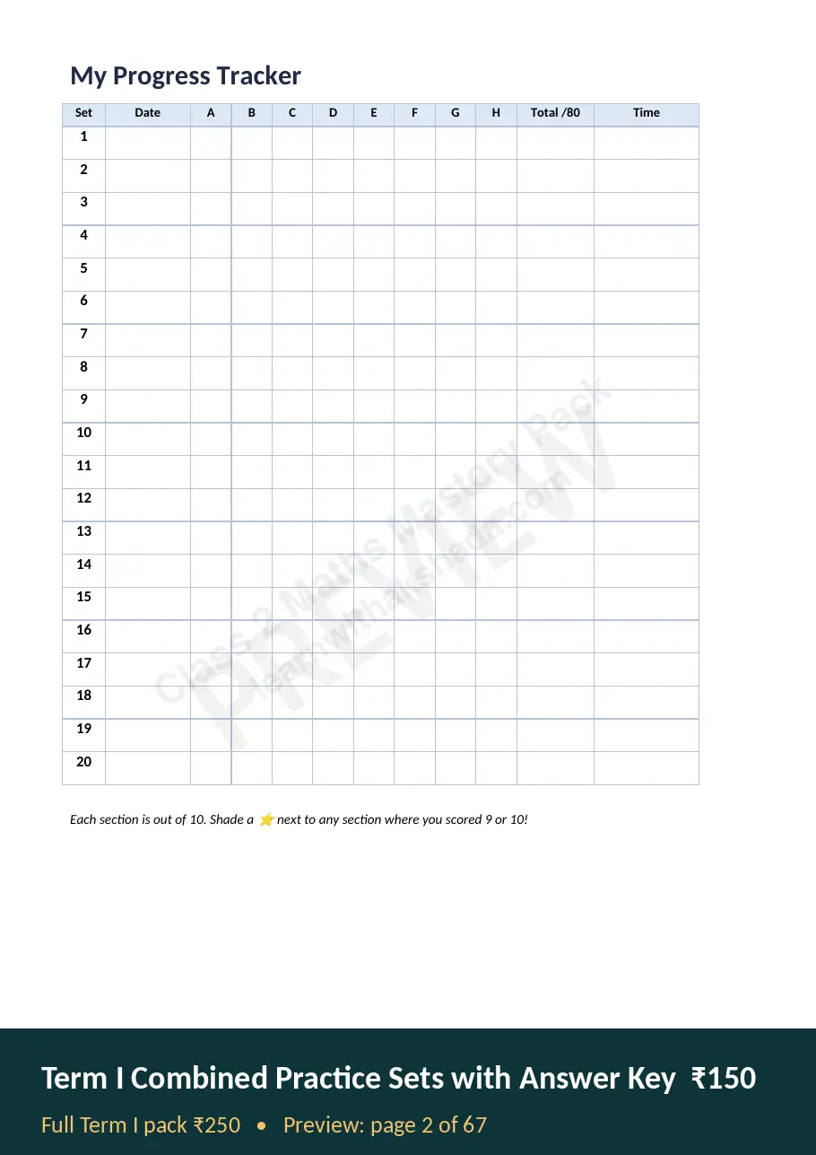 Sample page of Combined Practice Sets with Answer Key